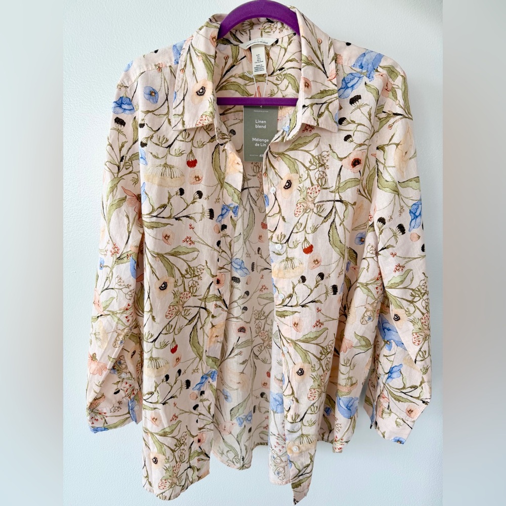 H&M Cream Floral Lightweight Blazer • Romantic Spring Jacket • Size L • NWT